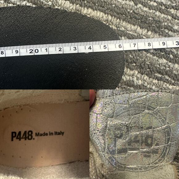 P448‎ Star White Zebra Embossed High Top Leather Sneakers Metallic Preppy Sz 8.5 - Picture 8 of 8